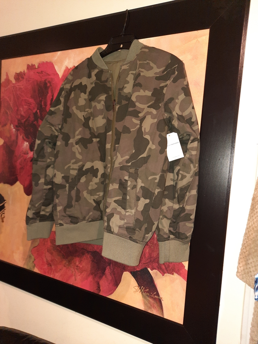 Lucky Brand Women's Reversible Camouflage Bomber Jacket Olive Green Water Resist